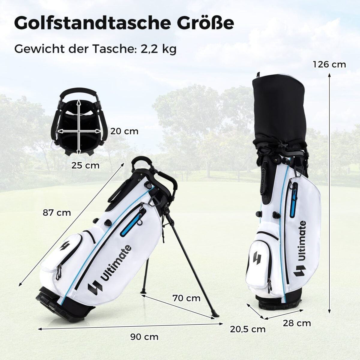 15 dalių golfo lazų komplektas su stovima taše (Balta)