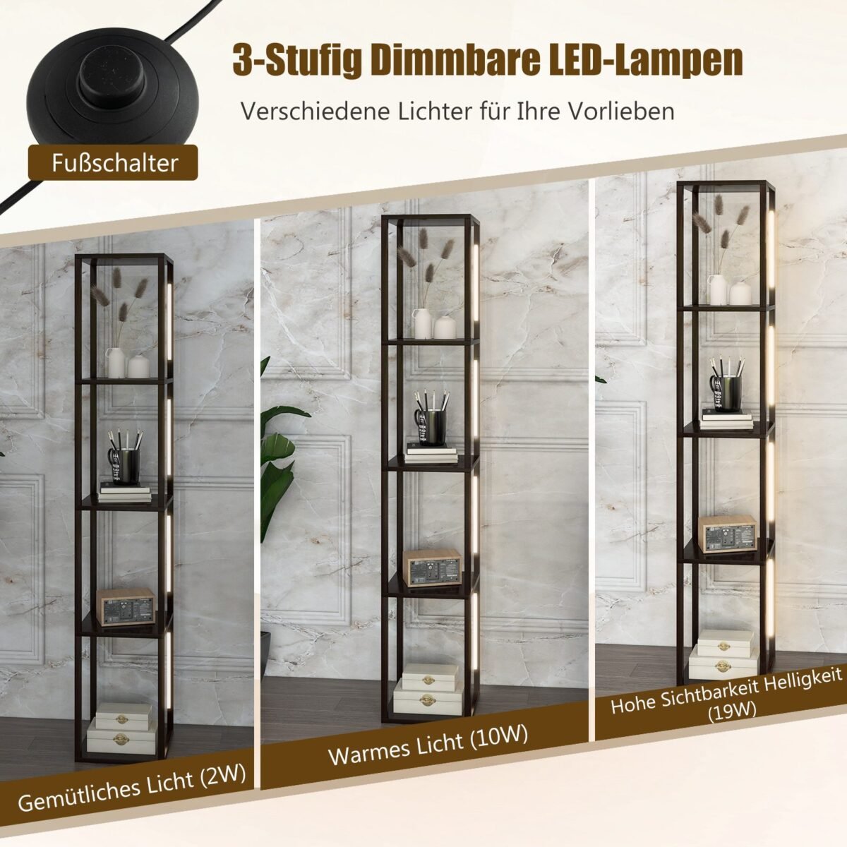 Moderni pastatoma lentyna su LED apšvietimu (Ruda)