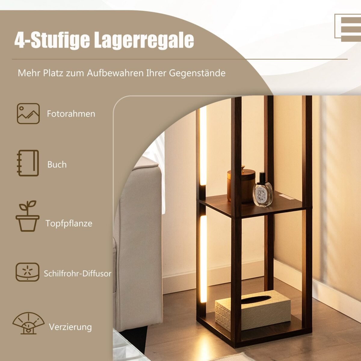 Moderni pastatoma lentyna su LED apšvietimu (Ruda)