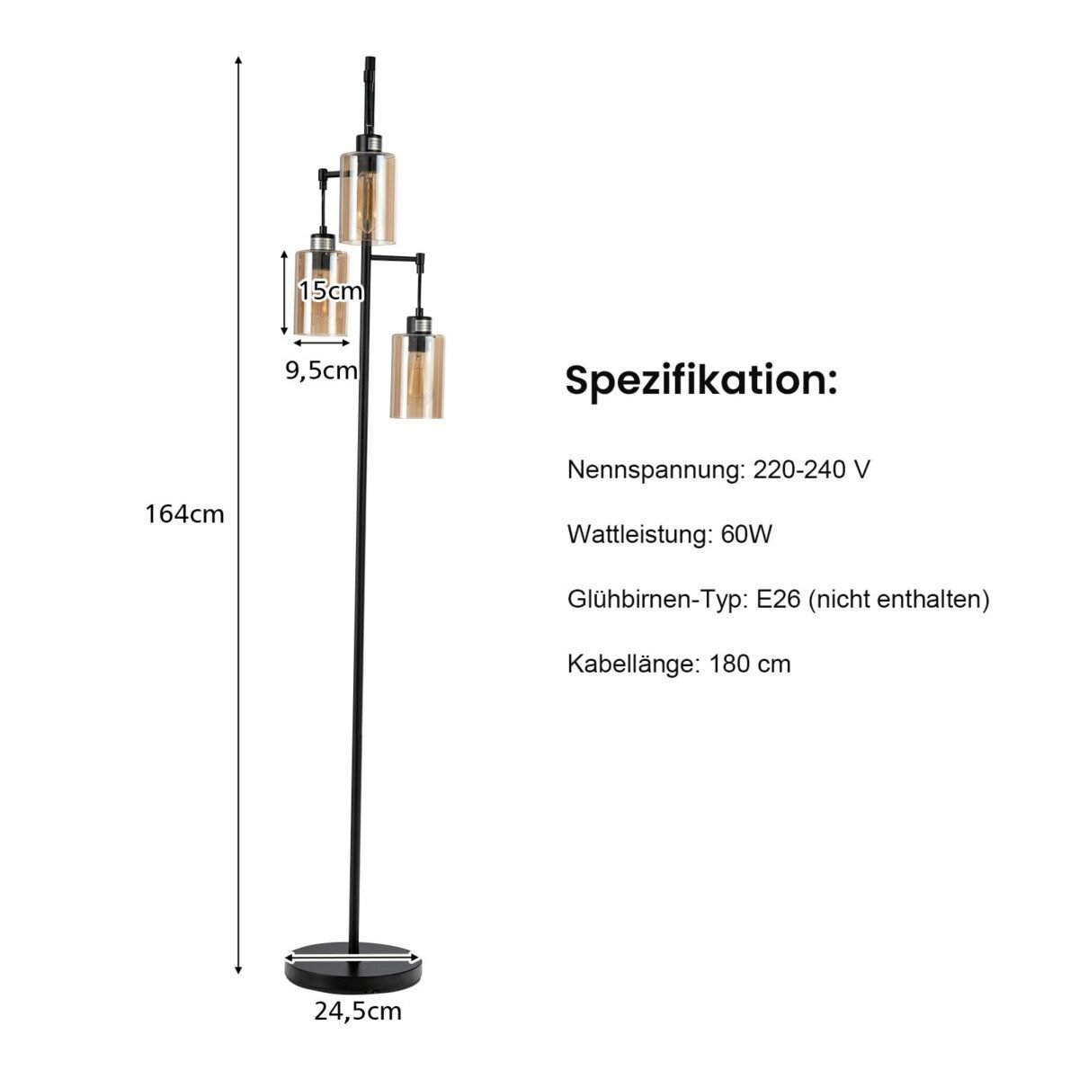 3 atspalvių stalinė lempa su kojiniu jungikliu (Juoda)