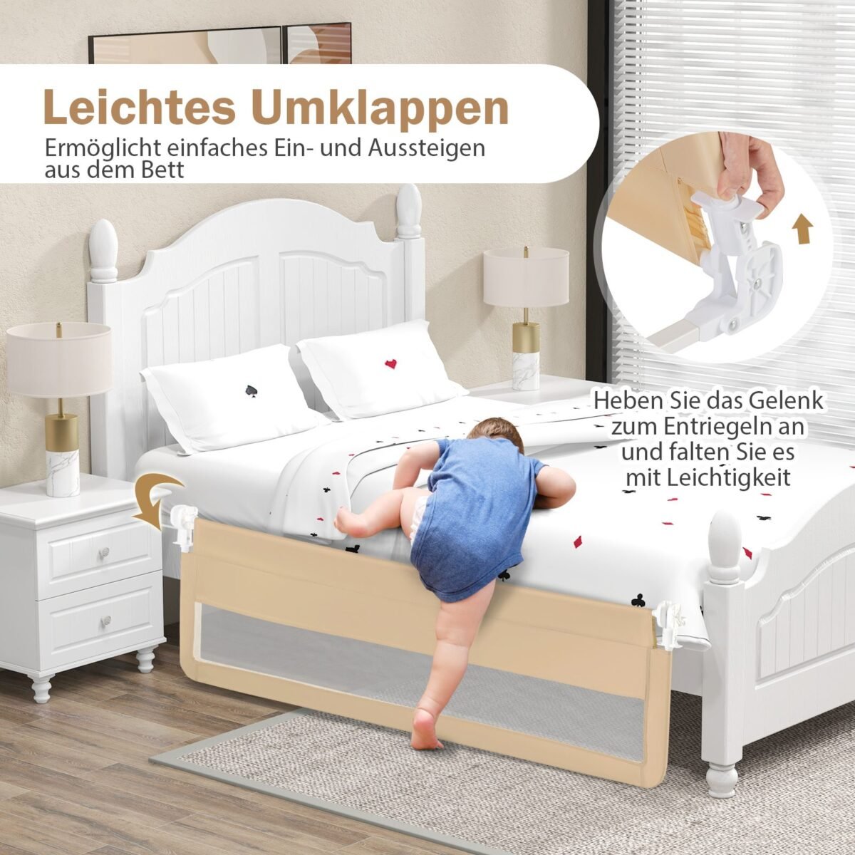 Ištraukiamos lovos apsaugos 180 cm ilgio su saugos diržu (Smėlio)