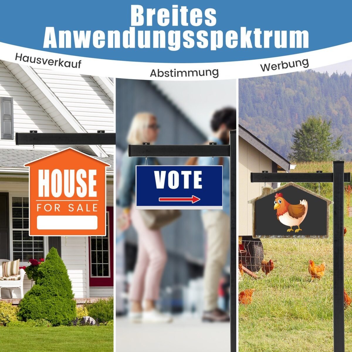 Skelbimų stendas su rodykle nekilnojamojo turto pardavimui (Juoda)