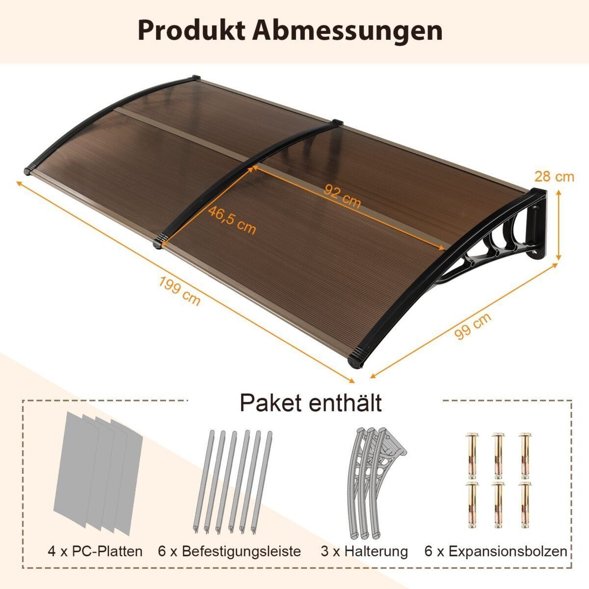 Durų stogelis 199 x 99 cm (Kavos)