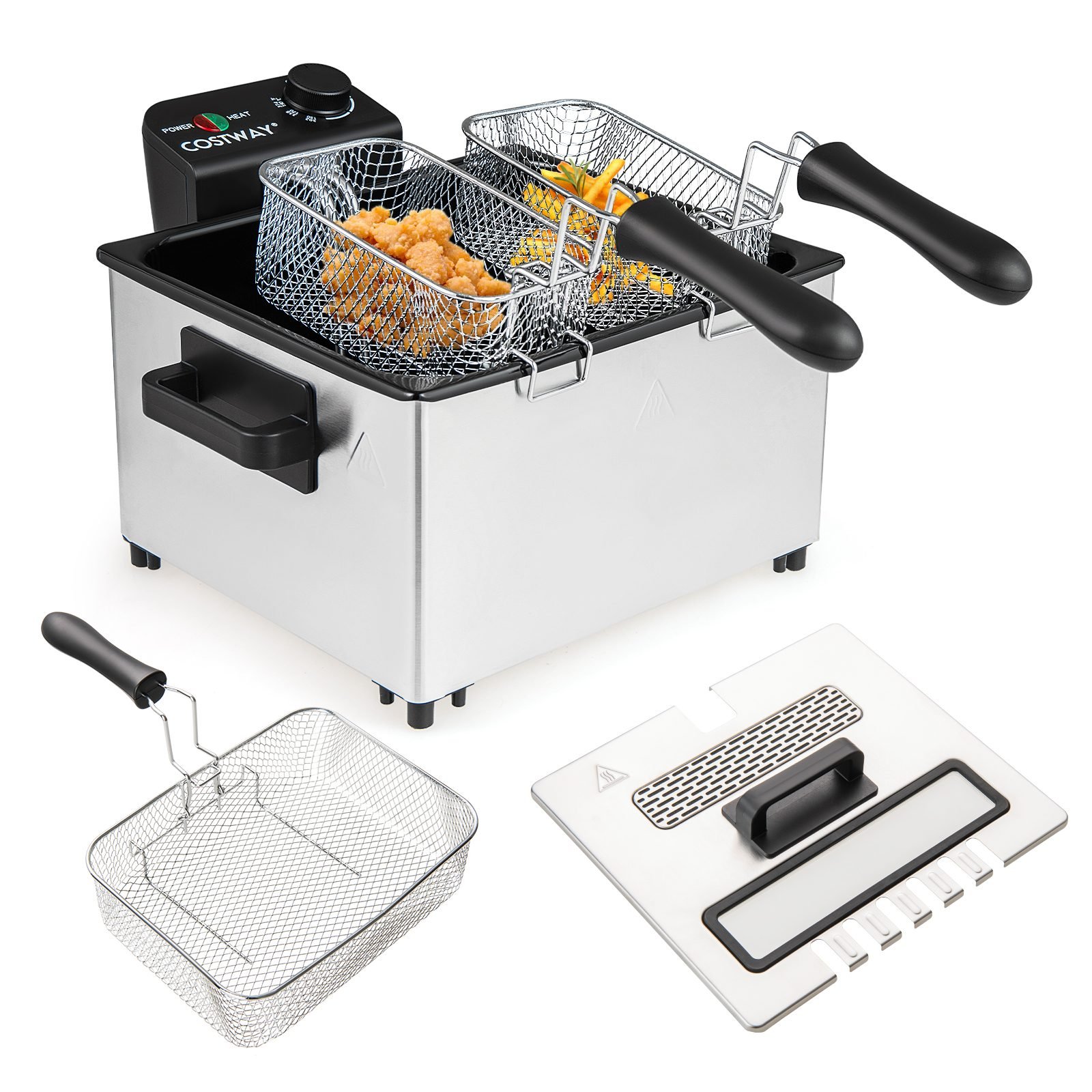2000welektrischelfritteusemit3frittierkrbeneinstellbaretemperatursichtfensterdeckel_1754980630047_image_2 Elektrinė gruzdintuvė su trimis krepšeliais ir reguliuojama temperatūra (Sidabrinė)