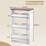 Kompaktiškas 4 aukštų virtuvės vežimėlis ant ratukų 20 cm pločio (Balta)