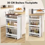 Kompaktiškas 4 aukštų virtuvės vežimėlis ant ratukų 20 cm pločio (Balta)