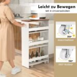 Kompaktiškas 4 aukštų virtuvės vežimėlis ant ratukų 20 cm pločio (Balta)