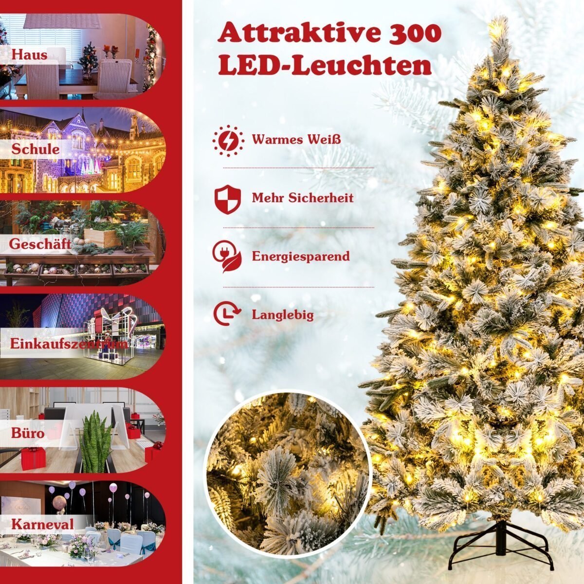 Kalėdinė eglutė su LED apšvietimu ir sniego efektu 215 cm (Žalia)