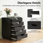 Mobilus penkių stalčių konteineris su ratukais (Juoda)