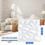 3D deimantinės sienų plokštės 50x50 cm 10m² PVC (Balta)