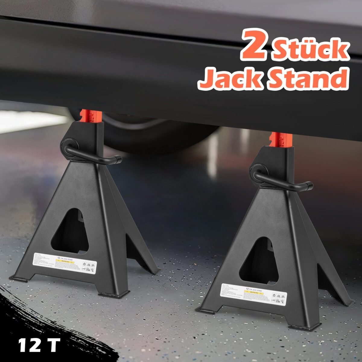 Atraminiai stovai automobiliams 2 vnt. 12 tonų su reguliuojamu aukščiu (Raudona)