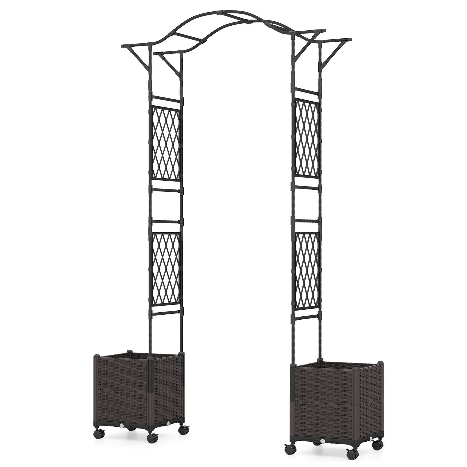 2in1rosenbogenmitblumenkastengartenbogenausmetallppspalierrankbogenschwarz_1753779247938_image_2 Gėlių arka su vazonais ir atramine sienele (Juoda)