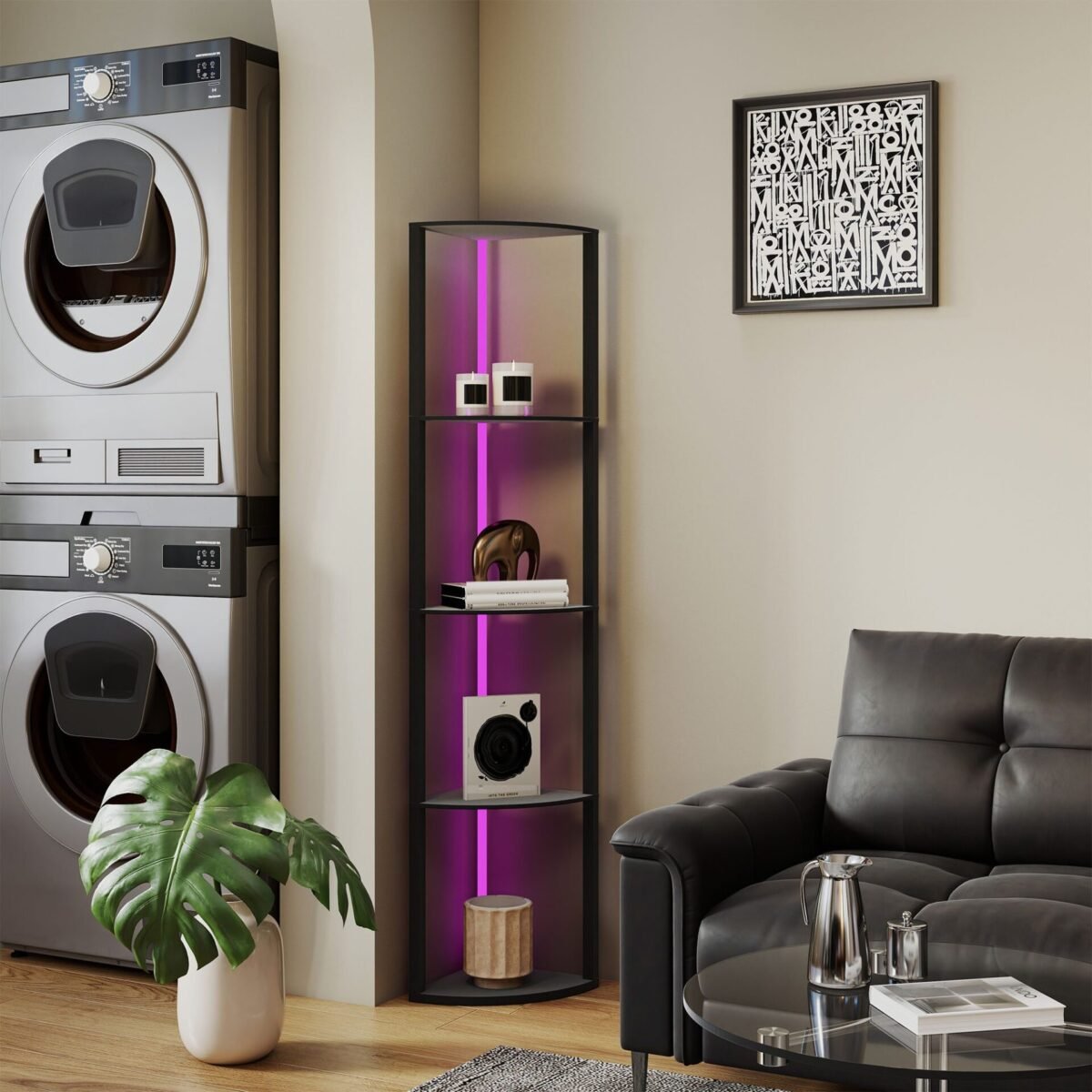 Stovimas LED šviestuvas su 5 lentynomis, RGB apšvietimu ir nuotoliniu valdymu