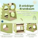 Dviaukštė kačių draskyklė su smagiais elementais (Žalia)