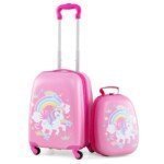 Vaikiškas kelioninis lagaminų ir kuprinės komplektas su ratukais (Rožinė)