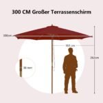 Erdvus 300 cm skersmens medinis skėtis nuo saulės su 8 bambuko atramomis (Vynas raudona)
