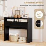 Ištraukiamasis rašomasis stalas su dviem stalčiais ir ratukais (Juoda)