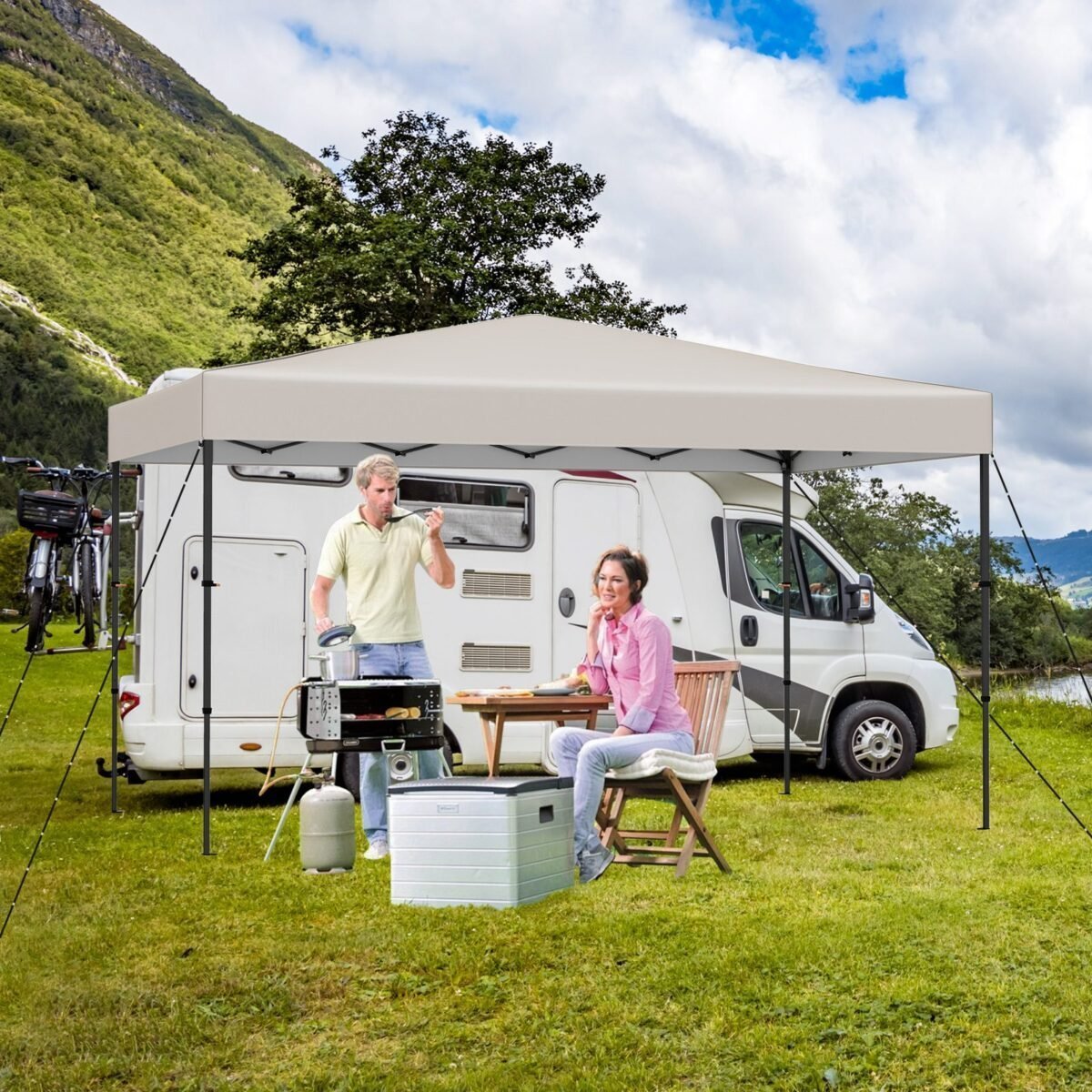 Iššokanti pavėsinė lauke 365 x 225 cm (Smėlio)