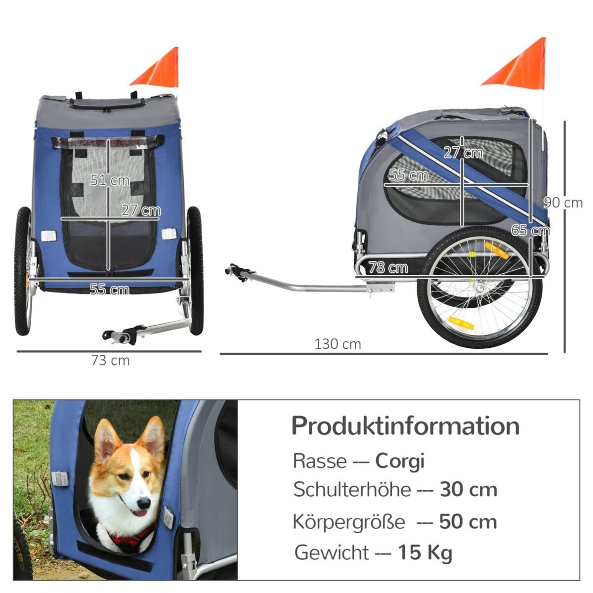 Sulankstoma dviračio priekaba gyvūnams su apsauga nuo lietaus iki 30 kg