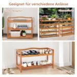 Aukštos kokybės akacijos medienos batų lentyna su šoniniais kabliukais (Raudonai ruda)