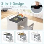 Vaikiškas stalas ir kėdė su daugiafunkčiu stalviršiu (Pilka ir balta)