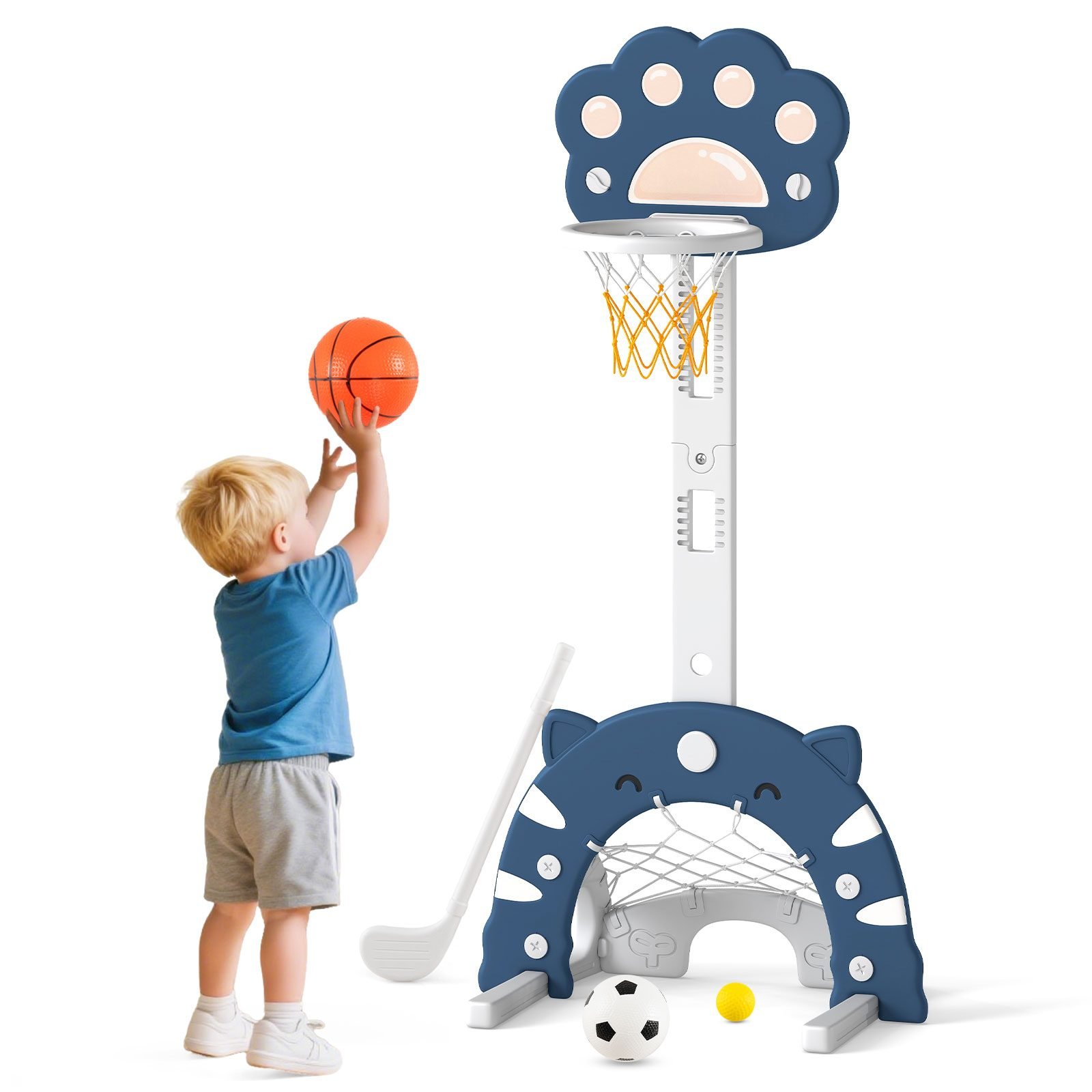 3in1kinderbasketballkorbmitbasketballfuballgolfspielbasketballstnderblau_1754645715835_image_2 Vaikiškas 3-in-1 krepšinio stovas su futbolo ir golfo priedais (Mėlyna)