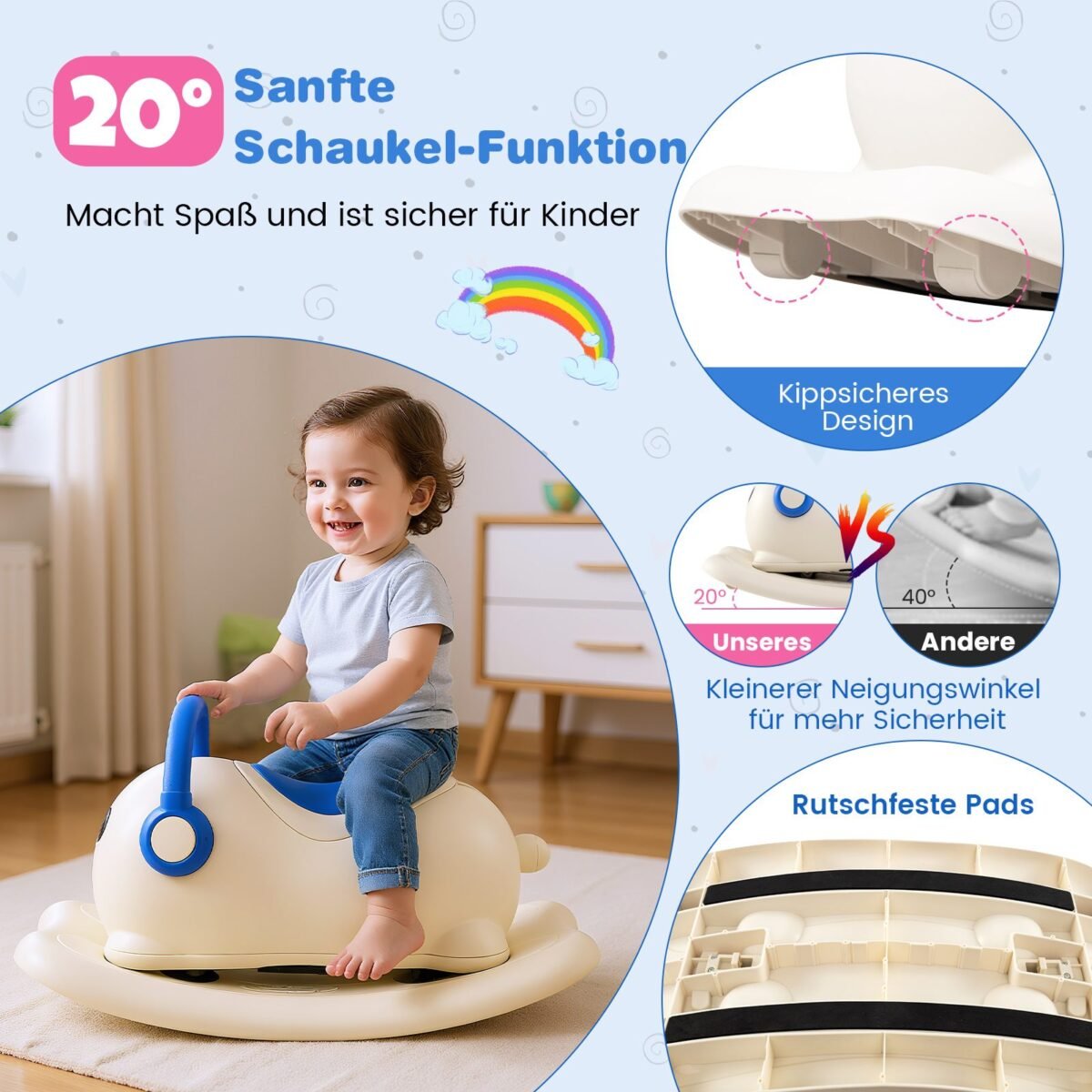 3 viename vaikštynė su arkliuku ir važiuokle (Balta)