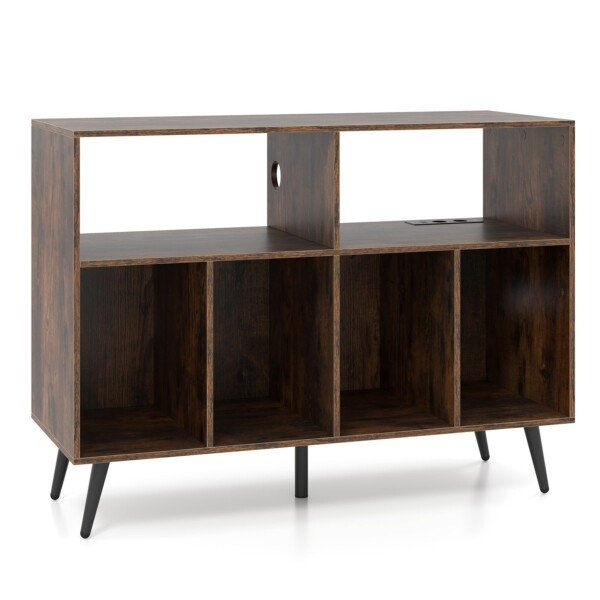 Plokštelių grotuvo stovas su integruota įkrovimo stotele ir laikymo lentynomis (Ruda)