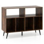 Stovas plokštelių grotuvui su lentynėlėmis (Ruda)