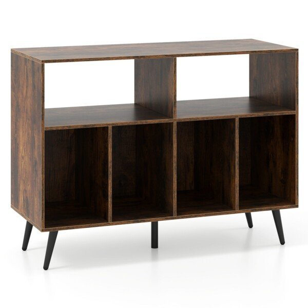 Stovas plokštelių grotuvui su lentynėlėmis (Ruda)