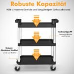 3 pakopų serviravimo vežimėlis su dvigubomis rankenomis ir ratukais (Juoda)