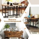 Išskleidžiamas virtuvės stalas su 2 taburetėmis ir vyno laikikliu (Ruda)