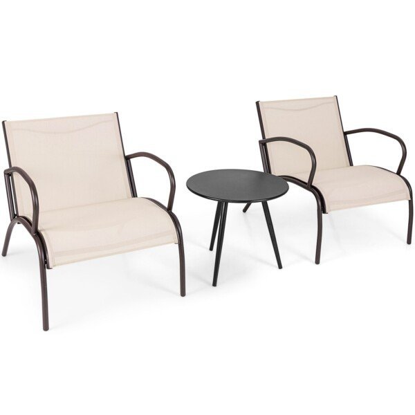 Lauko baldų komplektas: dvi kėdės ir staliukas (Šviesiai ruda)