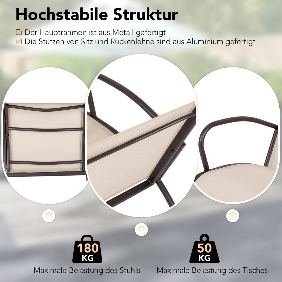 Lauko baldų komplektas: dvi kėdės ir staliukas (Šviesiai ruda)