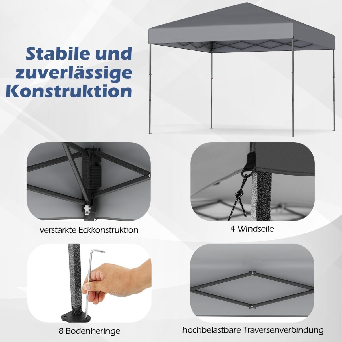 Reguliuojamo aukščio sulankstomas paviljonas 3x3 m (Pilka)