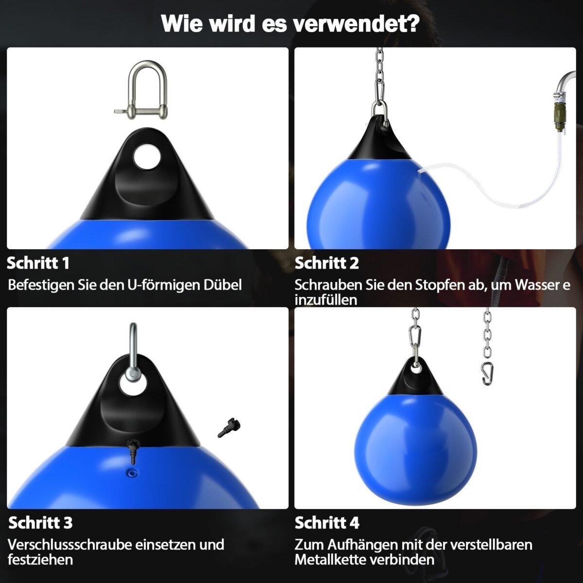 Vandens bokso maišas su reguliuojama grandine 50 kg (Mėlyna)