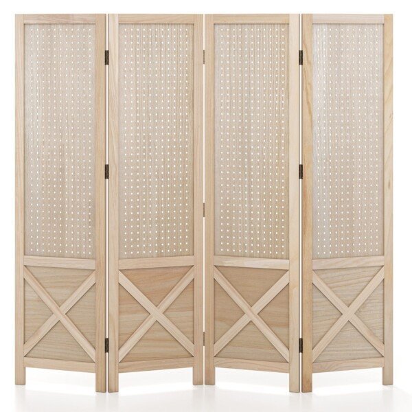 Sulankstomas 4 dalių pertvarų komplektas su perforuota lenta ir mediniu rėmu (Natūrali)