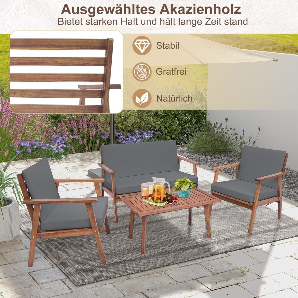 Sodo baldų komplektas iš akacijos medienos 4 dalys (Pilka)