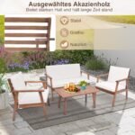 4 dalių akacijos medienos lauko baldų komplektas su pagalvėlėmis (Balta)