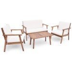 4 dalių akacijos medienos lauko baldų komplektas su pagalvėlėmis (Balta)