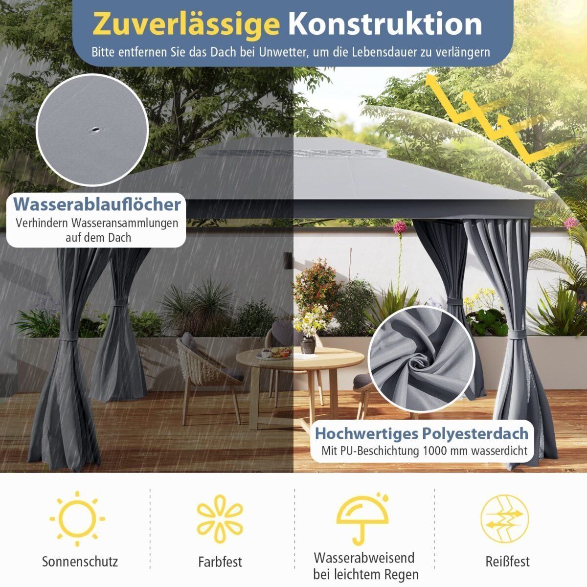 Sodo paviljonas 4x3 m atsparus vandeniui (Pilka)