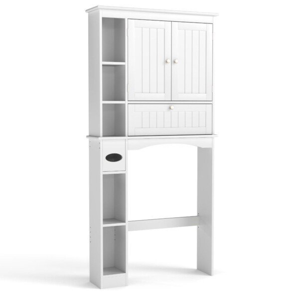 Vonios spintelė su 3 durelėmis ir reguliuojamomis lentynomis virš unitazo (Balta)