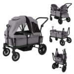 Sėdimasis vežimėlis su reguliuojama rankena ir nuimamu stogeliu (Pilka)