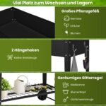 Pakeltas gėlynas su lentyna ir ratukais (Juoda)