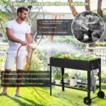 Pakeltas gėlynas su lentyna ir ratukais (Juoda)