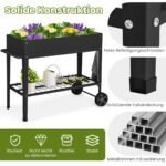 Pakeltas gėlynas su lentyna ir ratukais (Juoda)