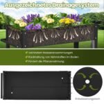 Pakeltas gėlynas su lentyna ir ratukais (Juoda)