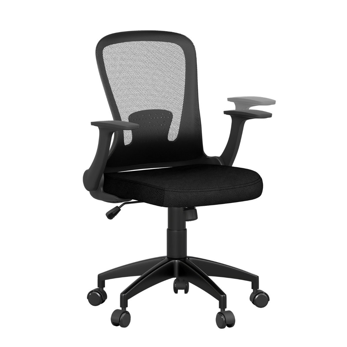 5d96f61f6e674139a3baa52debb15bc6 Ergonomiška biuro kėdė su atlenkiamais porankiais ir juosmens atrama (Juoda)