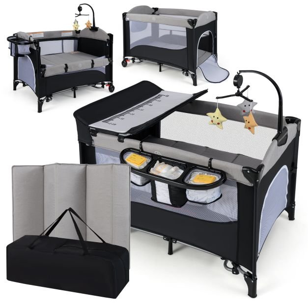 5in1babybettmitmatratzewickeltischsicherheitsgurtspieluhrgrau_1753436152060_image_1 5-in-1 multifunkcinė kūdikio lovelė su čiužiniu (Juoda)