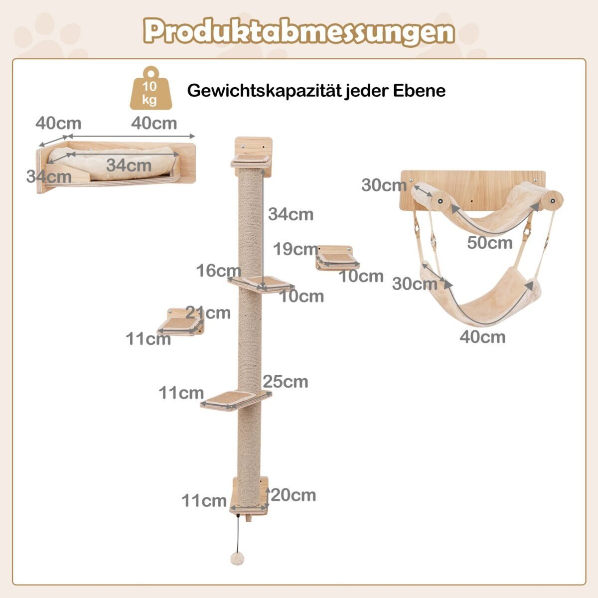 Sieninis kačių draskyklė su poilsio nameliu ir platformomis (Natūrali)